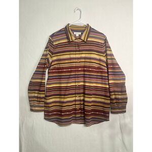 Coldwater Creek Womens Large Southwestern Stripe Button Down Shirt Long Sleeve L